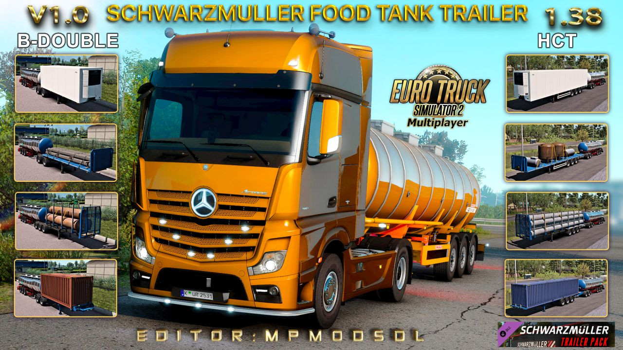 Schwarzmuller Food Tank B-Double And HCT Trailer For ETS2 Multiplayer 1.38